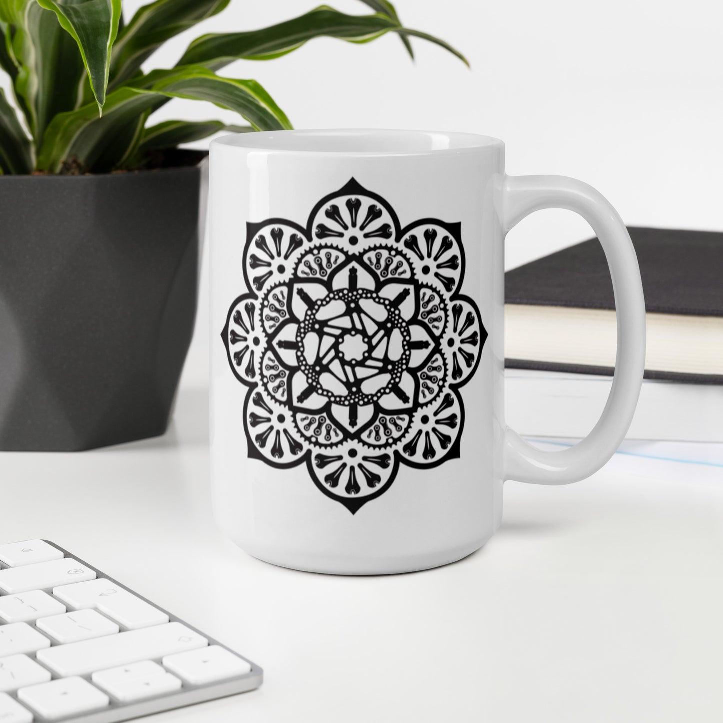 Bike Part Mandala - White glossy mug