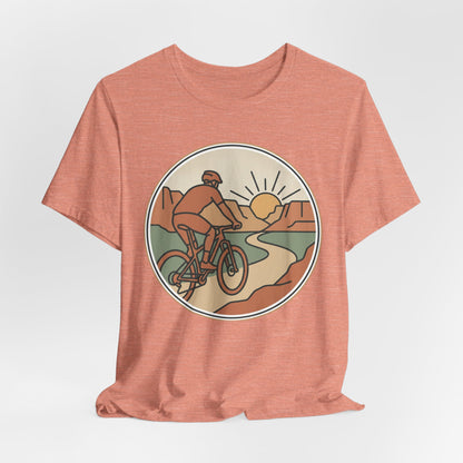 Cycling Sunset T‑Shirt — Retro Mountain Bike Tee for Outdoor Adventure Lovers