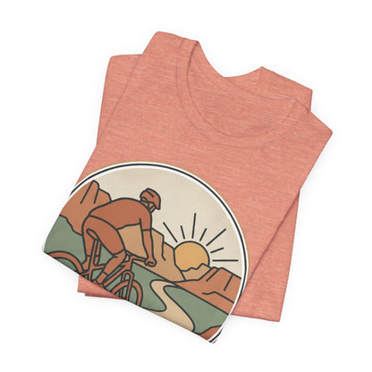 Cycling Sunset T‑Shirt — Retro Mountain Bike Tee for Outdoor Adventure Lovers