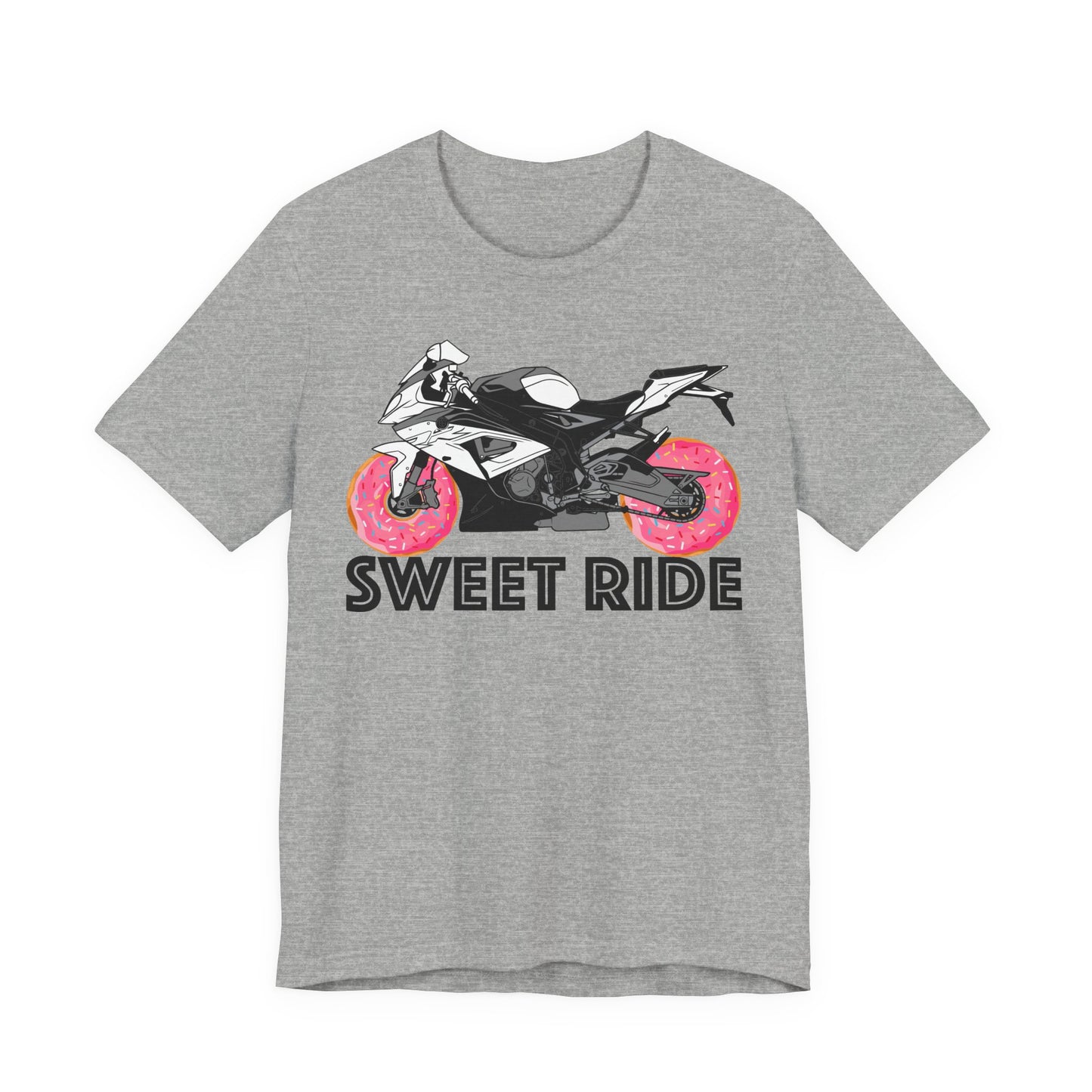 Motorcycle Tee with Pink Donut Wheels — Sportbike Graphic T-Shirt