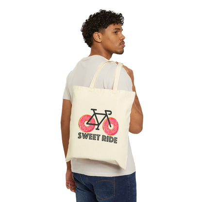 Tote Bag — "Sweet Ride" Bicycle Donut Graphic Cotton Canvas Tote