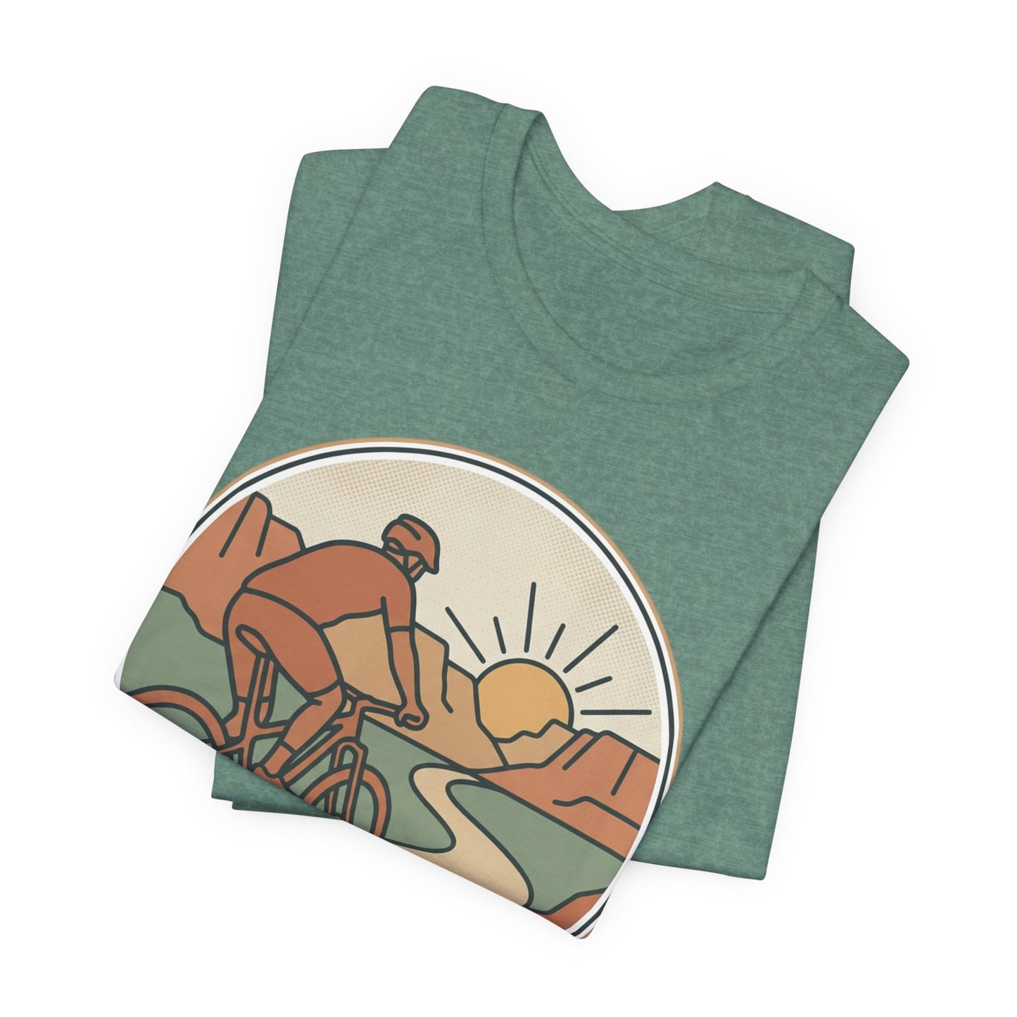Cycling Sunset T‑Shirt — Retro Mountain Bike Tee for Outdoor Adventure Lovers
