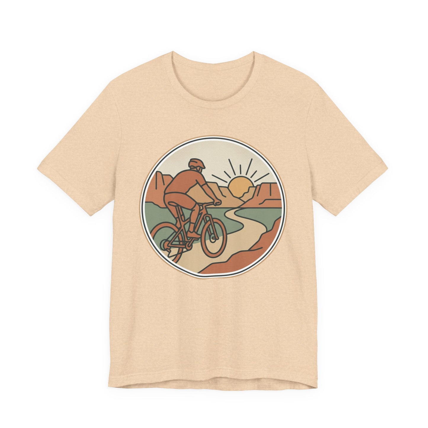 Cycling Sunset T‑Shirt — Retro Mountain Bike Tee for Outdoor Adventure Lovers