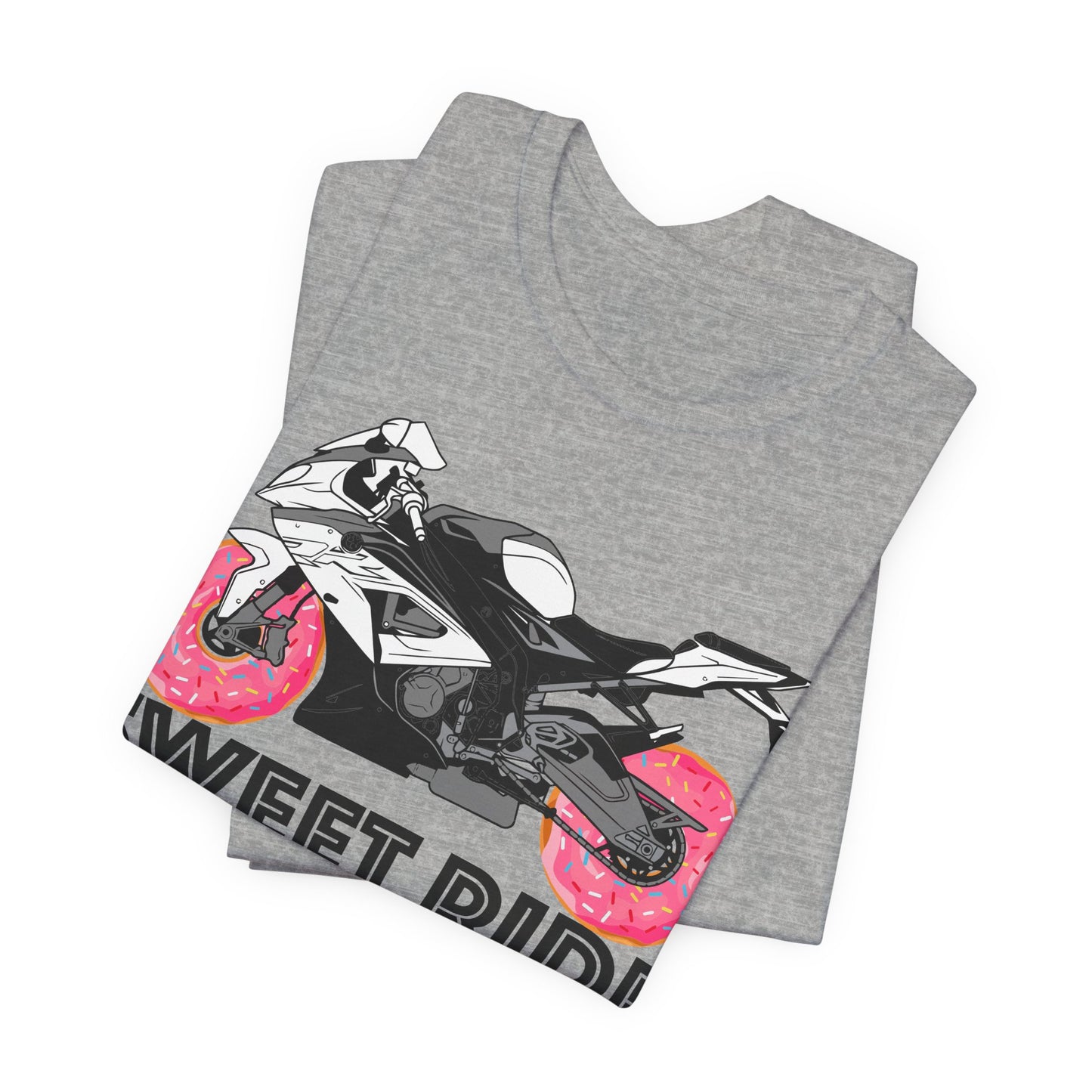Motorcycle Tee with Pink Donut Wheels — Sportbike Graphic T-Shirt