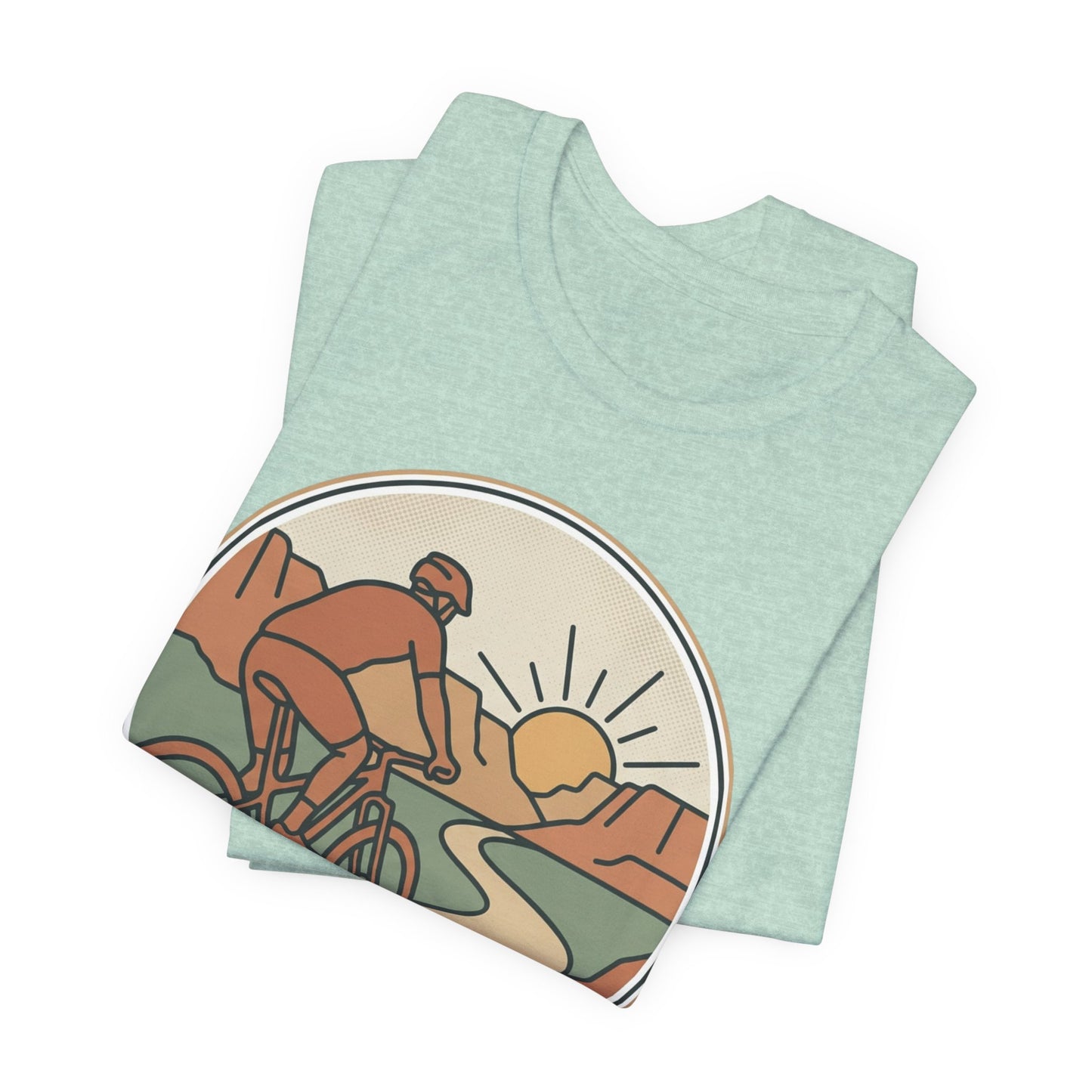 Cycling Sunset T‑Shirt — Retro Mountain Bike Tee for Outdoor Adventure Lovers