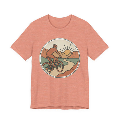 Cycling Sunset T‑Shirt — Retro Mountain Bike Tee for Outdoor Adventure Lovers