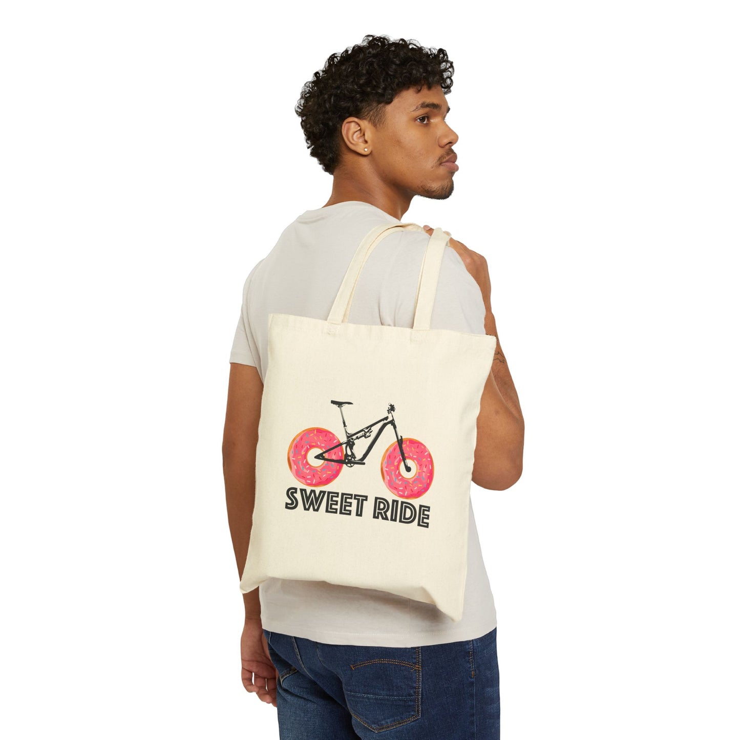 Sweet Ride Tote Bag — Bicycle with Donut Wheels Canvas Shopping Tote