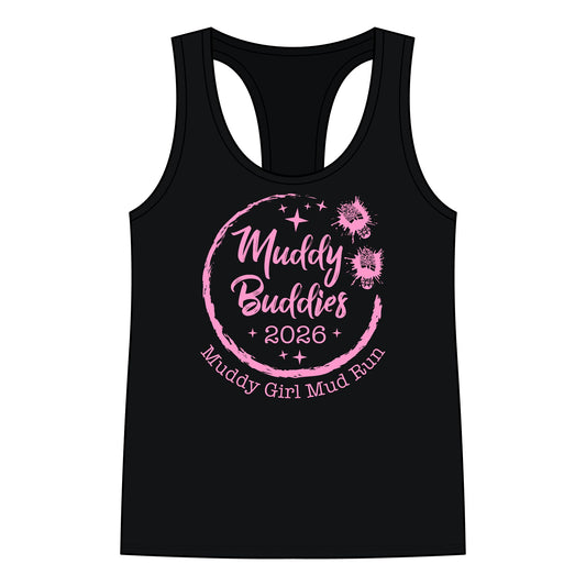 Muddy Buddies 2026 Women’s Racerback Tank Top — Muddy Girl Mud Run Tee