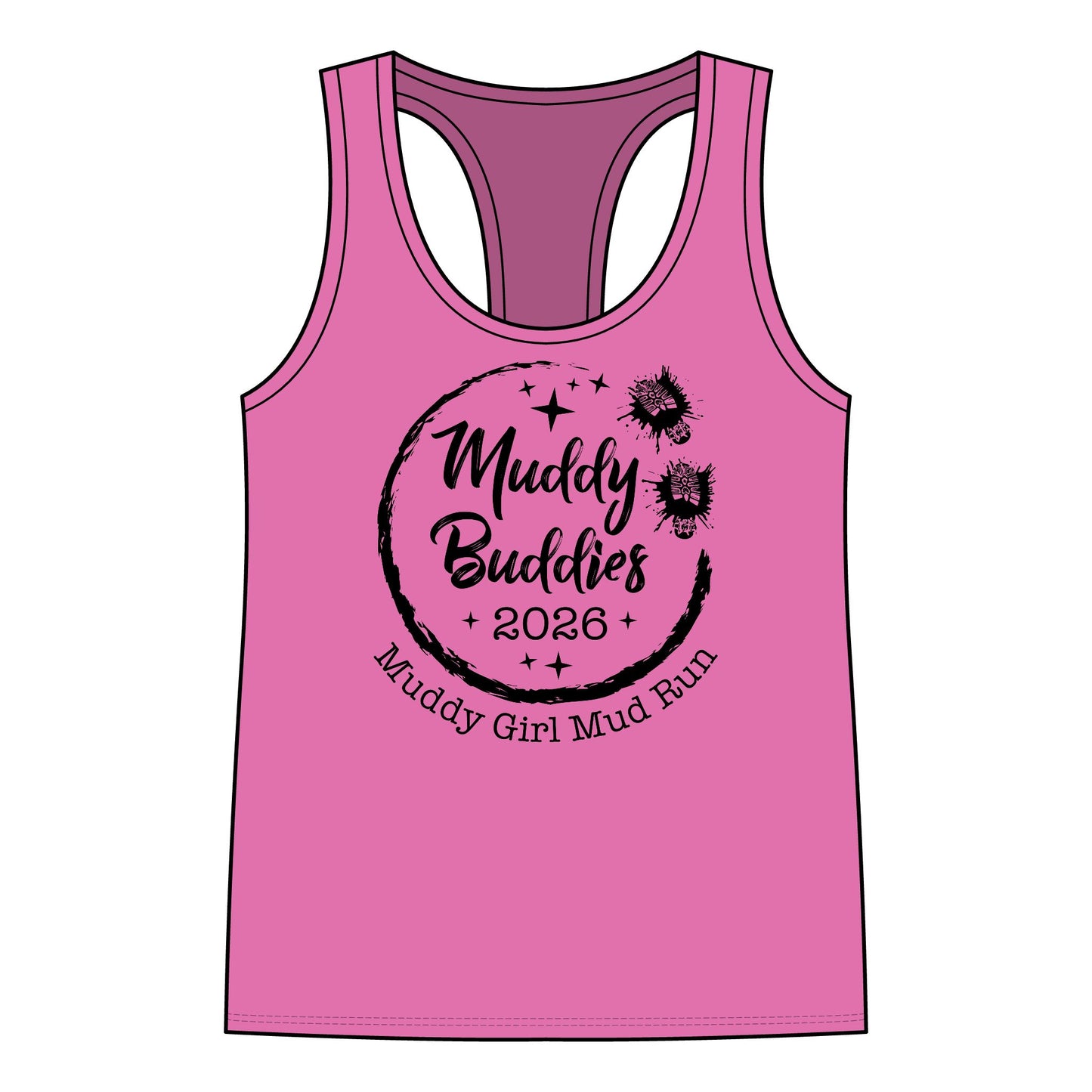 Muddy Buddies 2026 Women’s Racerback Tank Top — Muddy Girl Mud Run Tee