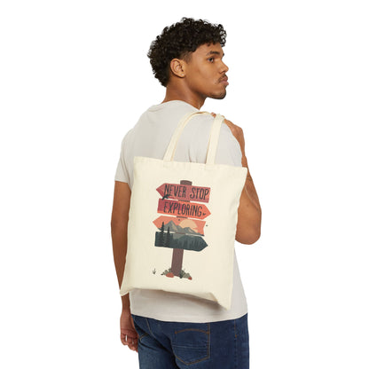Never Stop Exploring Canvas Tote Bag – Outdoor Adventure Eco Shopper