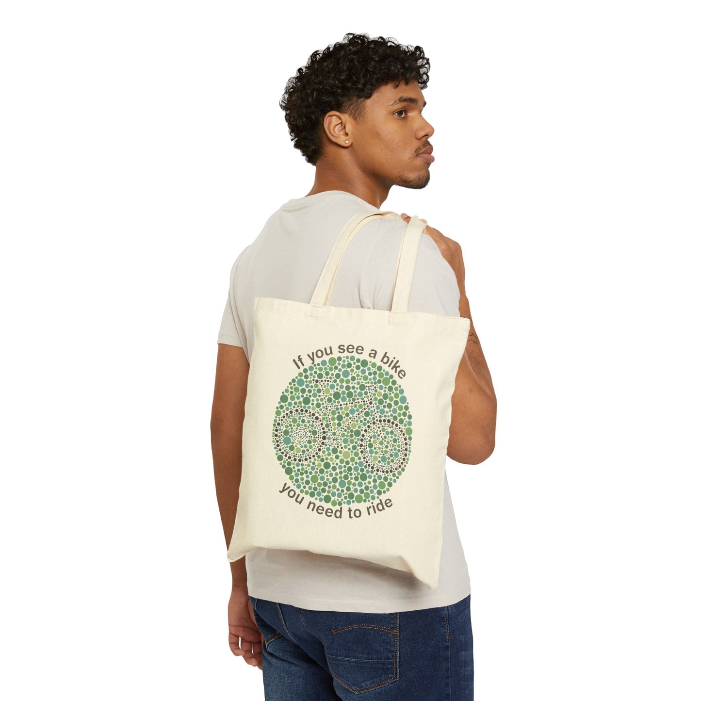 Tote Bag — "If You See a Bike You Need to Ride" Bicycle Dot Art Cotton Canvas Tote
