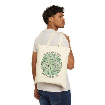 Tote Bag — "If You See a Bike You Need to Ride" Bicycle Dot Art Cotton Canvas Tote