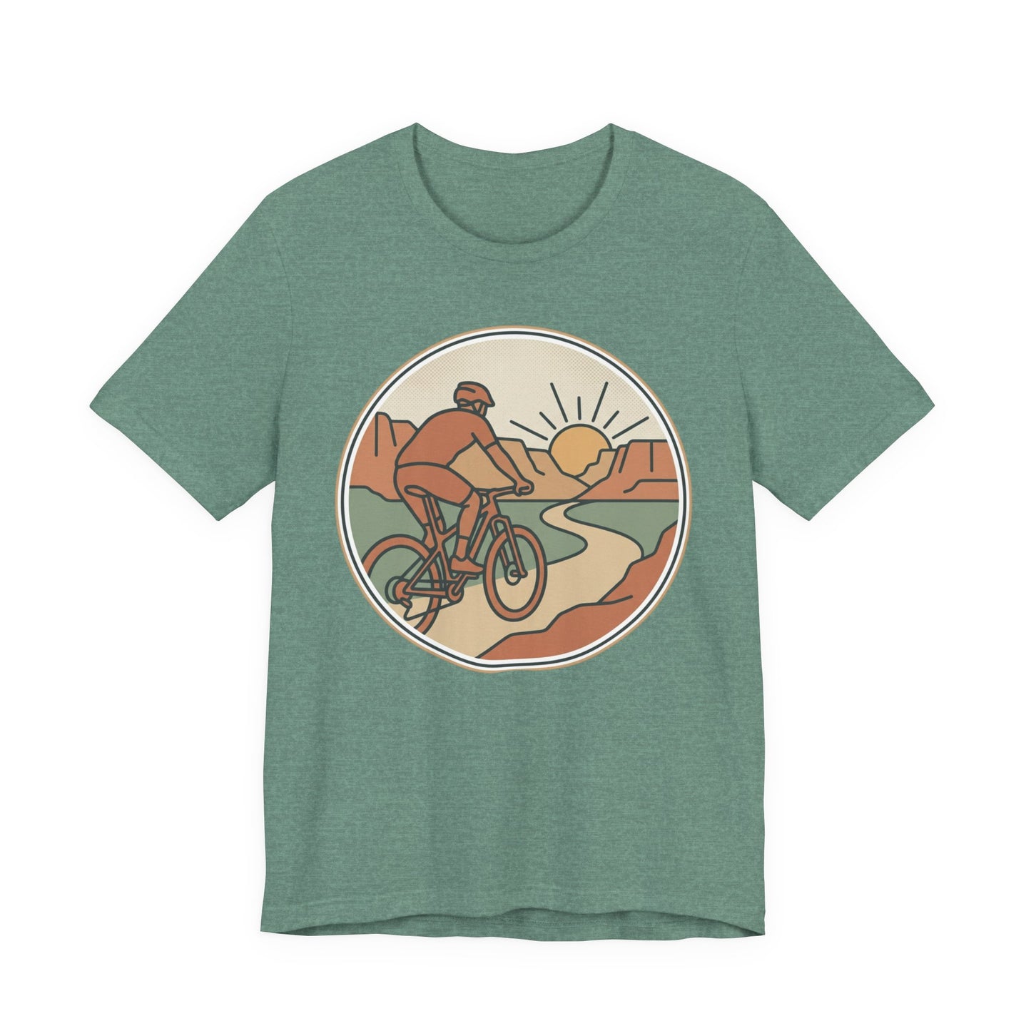 Cycling Sunset T‑Shirt — Retro Mountain Bike Tee for Outdoor Adventure Lovers