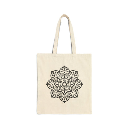 Mandala Canvas Tote Bag — Boho Floral Cotton Grocery & Beach Bag