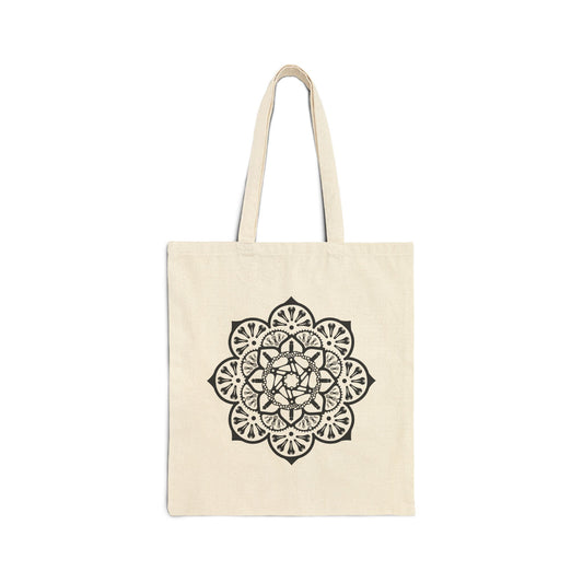 Mandala Canvas Tote Bag — Boho Floral Cotton Grocery & Beach Bag