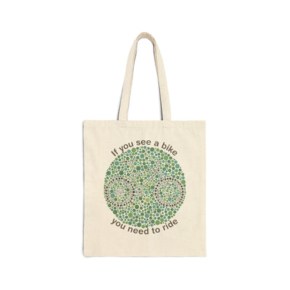 Tote Bag — "If You See a Bike You Need to Ride" Bicycle Dot Art Cotton Canvas Tote