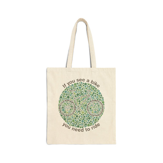 Tote Bag — "If You See a Bike You Need to Ride" Bicycle Dot Art Cotton Canvas Tote