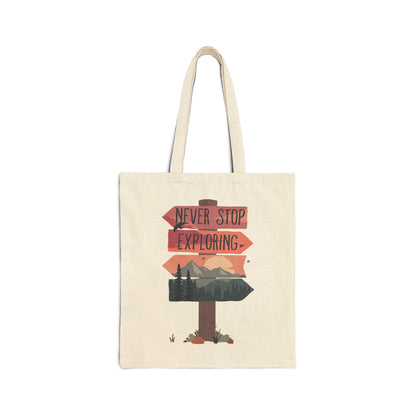 Never Stop Exploring Canvas Tote Bag – Outdoor Adventure Eco Shopper