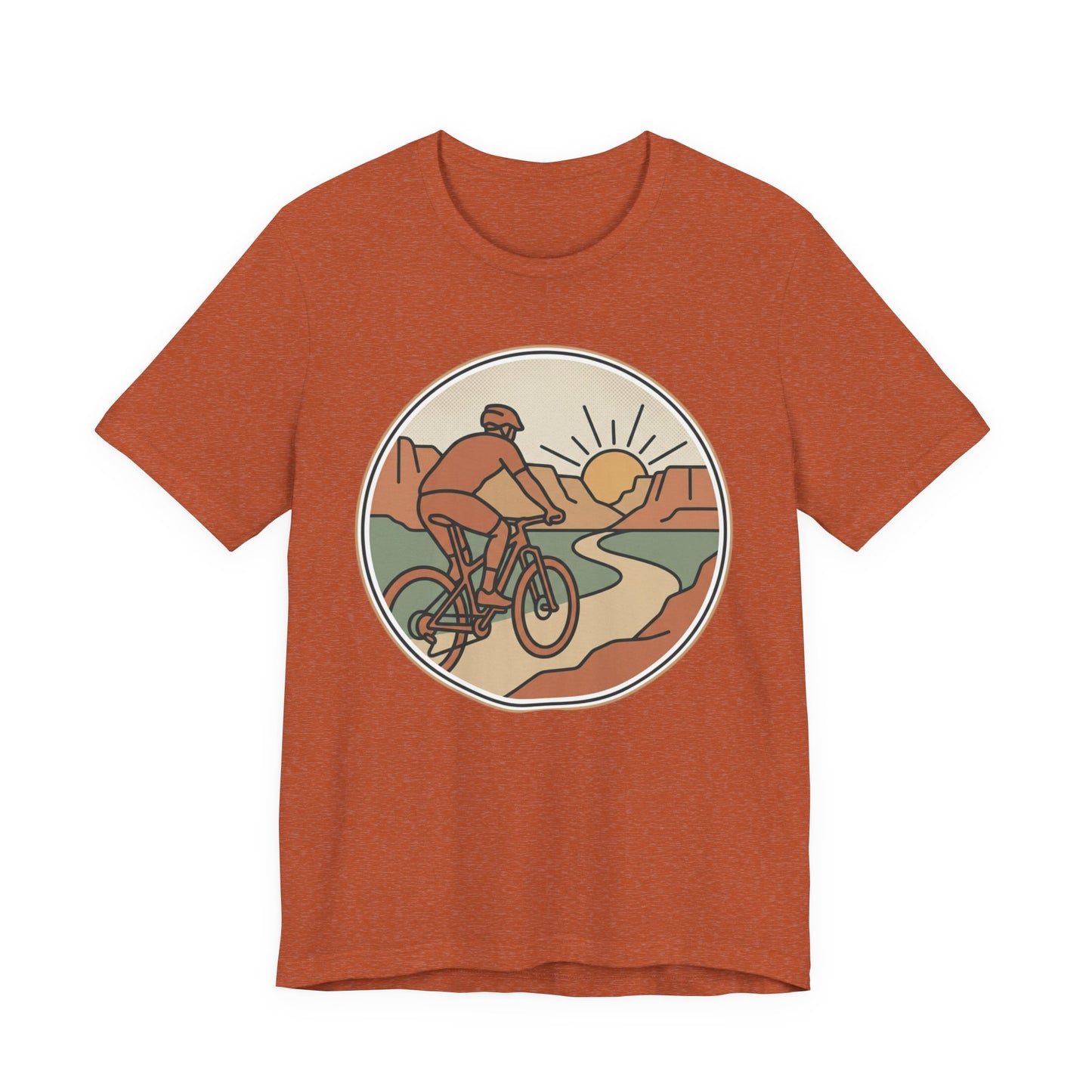Cycling Sunset T‑Shirt — Retro Mountain Bike Tee for Outdoor Adventure Lovers
