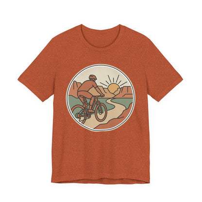 Cycling Sunset T‑Shirt — Retro Mountain Bike Tee for Outdoor Adventure Lovers