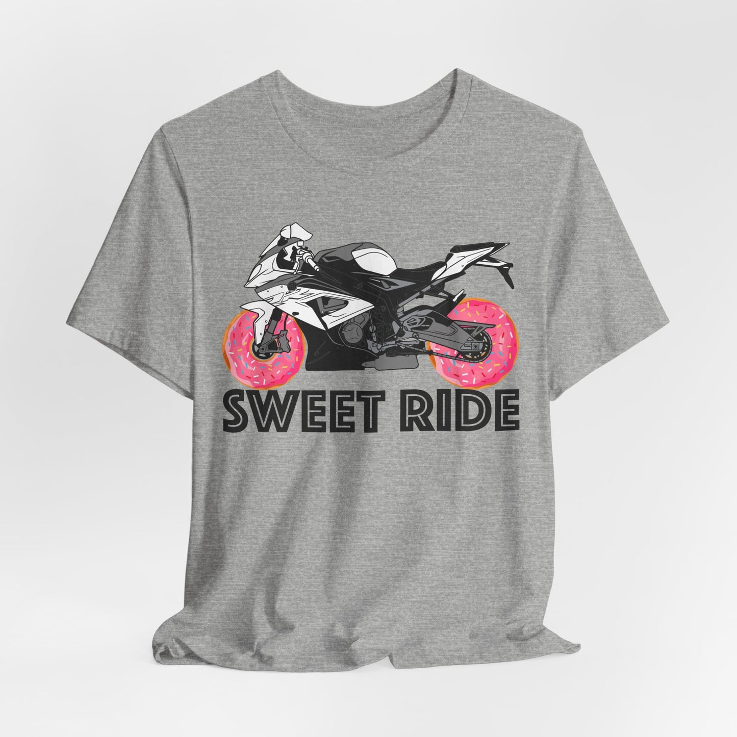 Motorcycle Tee with Pink Donut Wheels — Sportbike Graphic T-Shirt