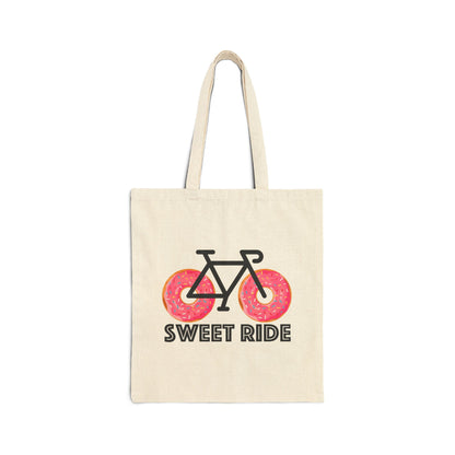 Tote Bag — "Sweet Ride" Bicycle Donut Graphic Cotton Canvas Tote