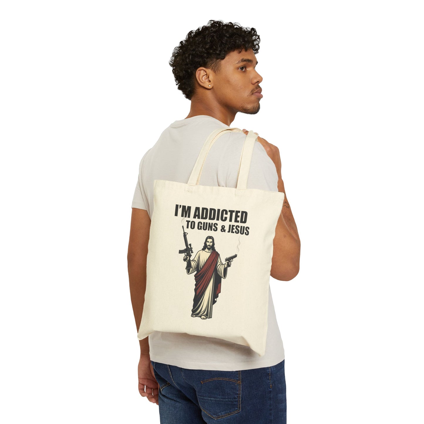 Tote Bag — "I'm Addicted to Guns & Jesus" Canvas Carryall