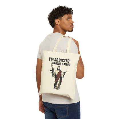 Tote Bag — "I'm Addicted to Guns & Jesus" Canvas Carryall