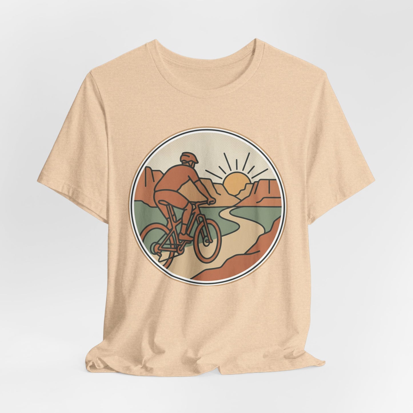 Cycling Sunset T‑Shirt — Retro Mountain Bike Tee for Outdoor Adventure Lovers