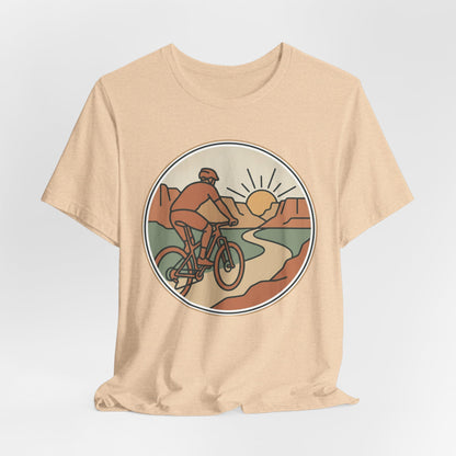 Cycling Sunset T‑Shirt — Retro Mountain Bike Tee for Outdoor Adventure Lovers